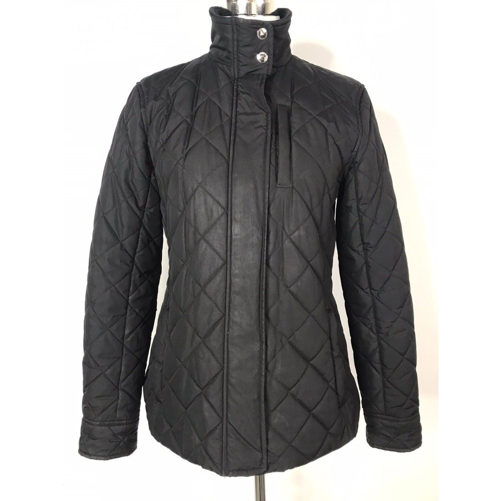 Lauren Ralph Lauren Jacket Womens Medium Black Quilted Mock Neck Pockets Classic